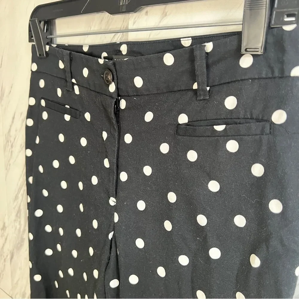 Ann Taylor Petite Black White Polka Dot Cotton Stretch Crop Pants Size 2P